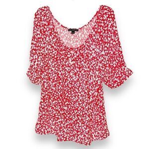 J. Crew Re-Imagined Scoop Neck Top Tossed Bouquet Red Floral Print Women’s Siz S